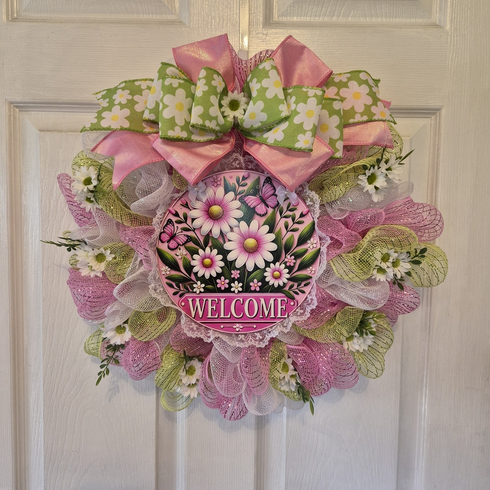 Welcome Wreath , Spring & Summer , Floral Door Decoration